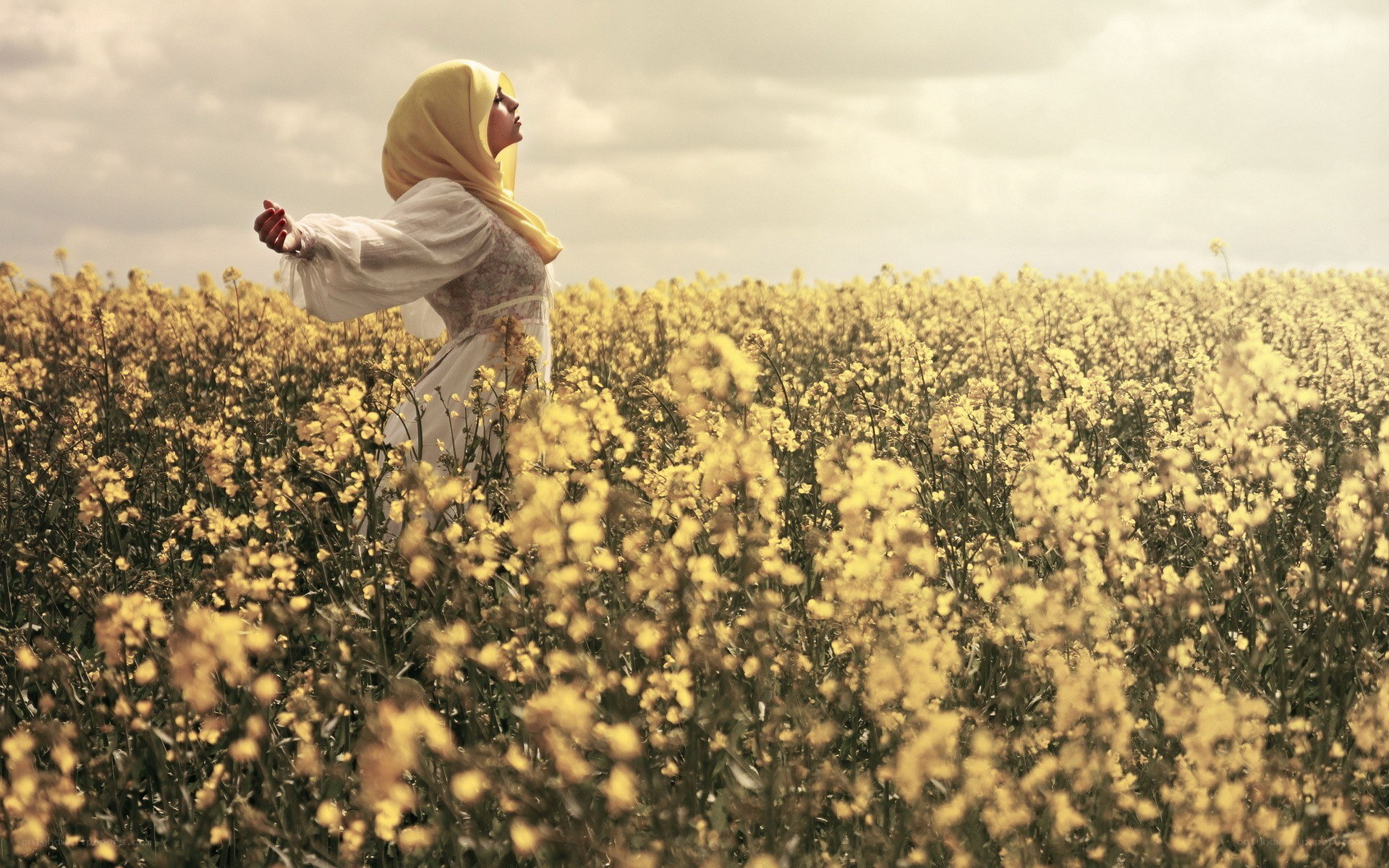 woman in yellow field