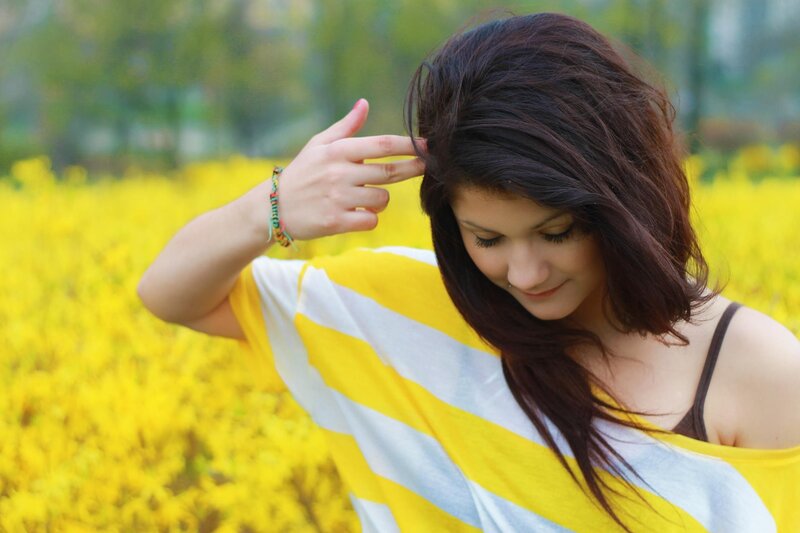 woman in yellow field