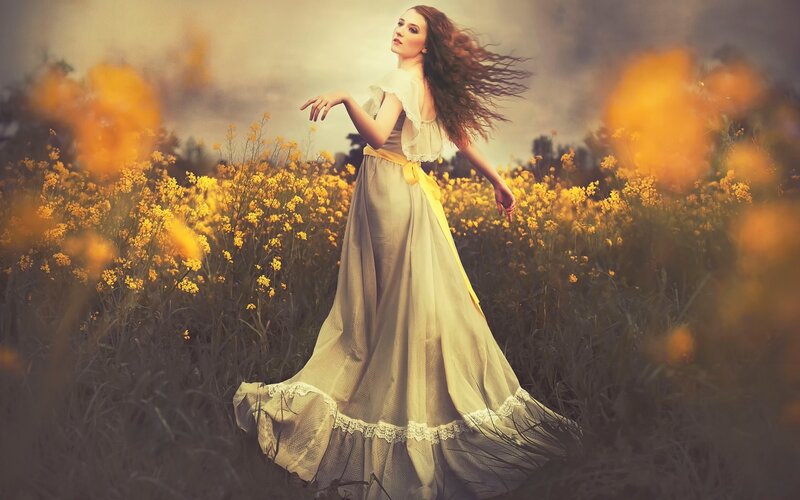 Woman in Yellow Field — Dramatic, Afternoon