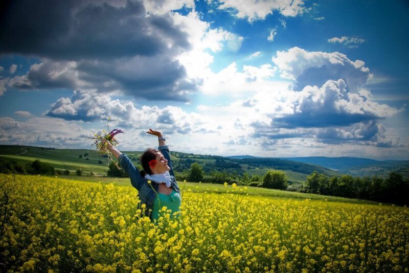 Woman in Yellow Field — Dramatic