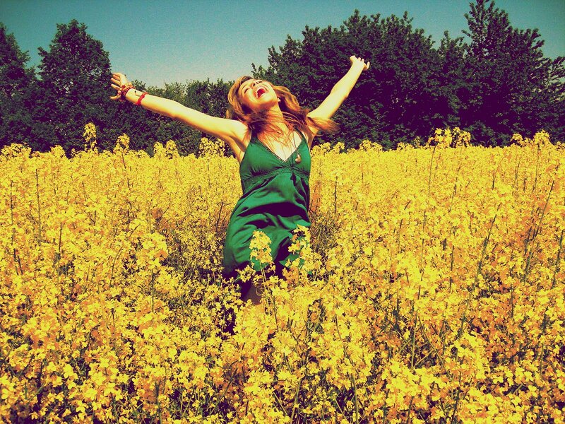 Woman in Yellow Field — Joyful