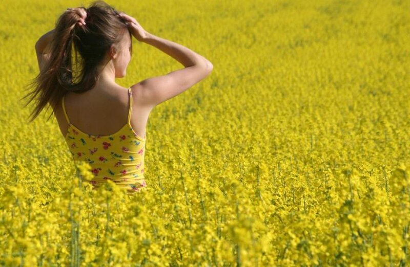 Woman in Yellow Field — Serene, Afternoon, Photograph
