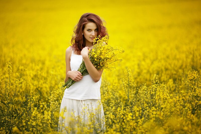 Woman in Yellow Field — Serene, Summer