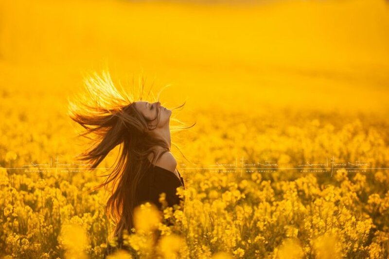 Woman in Yellow Field — Serene, Sunset