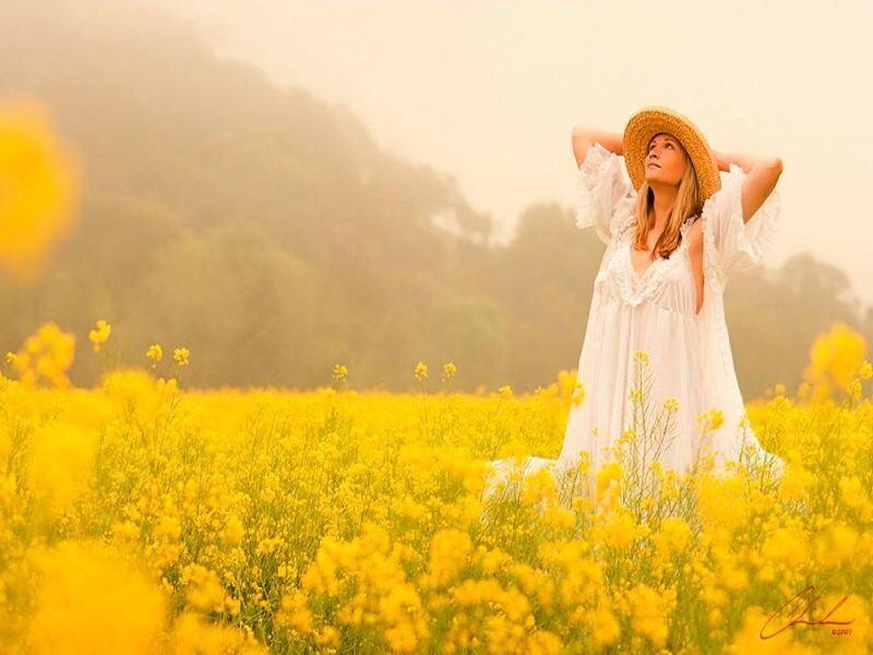 Woman in Yellow Field — Serene