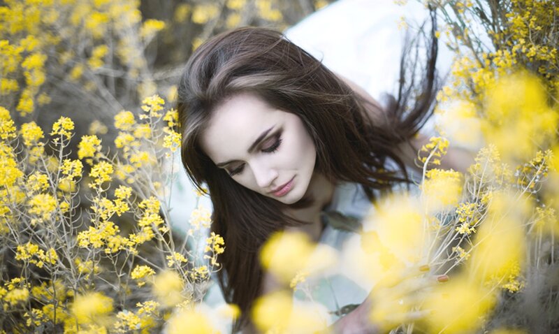Woman in Yellow Flowers — Serene, Spring