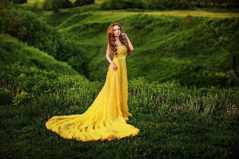 Woman in Yellow Gown — Dramatic, Afternoon, Photograph