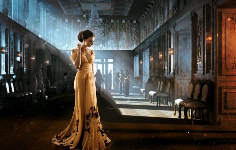Woman in Yellow Gown — Dramatic, Digital Art, Hall