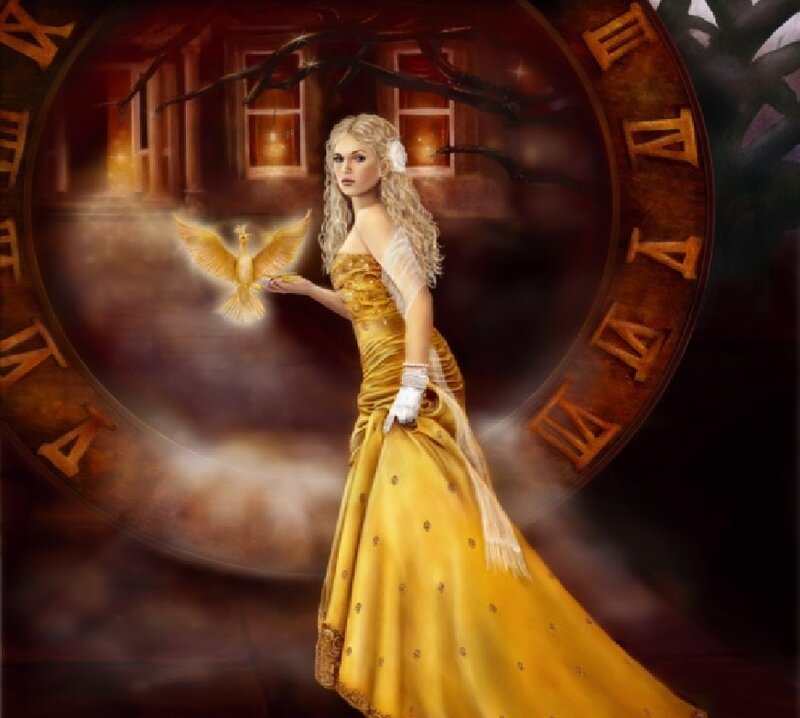 Woman in Yellow Gown — Dramatic, Night, Digital Art