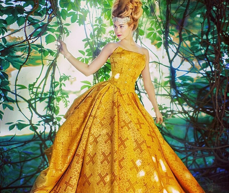 Woman in Yellow Gown — Dramatic, Photograph, Forest