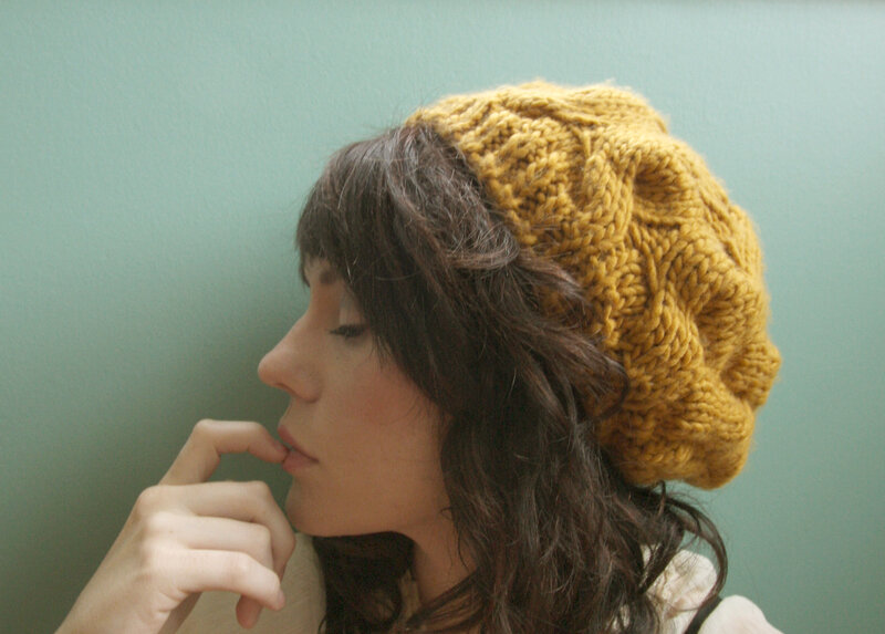 woman in yellow knit hat