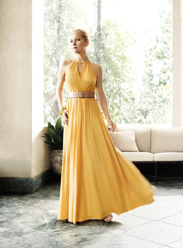 Woman in yellow maxi dress