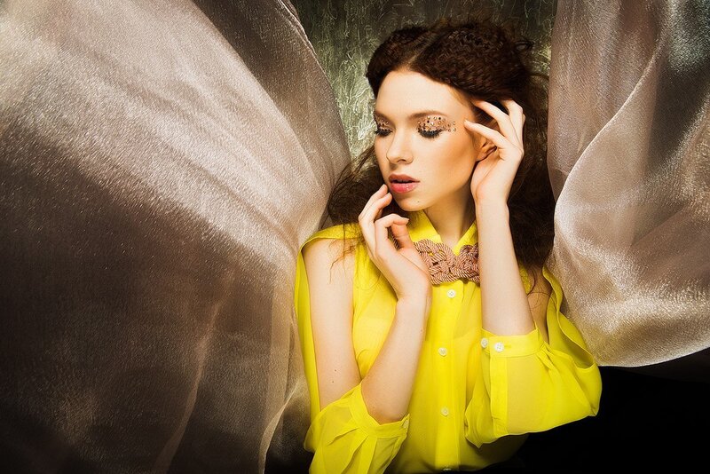 Woman in Yellow Shirt — Dramatic, Photograph, Fabric
