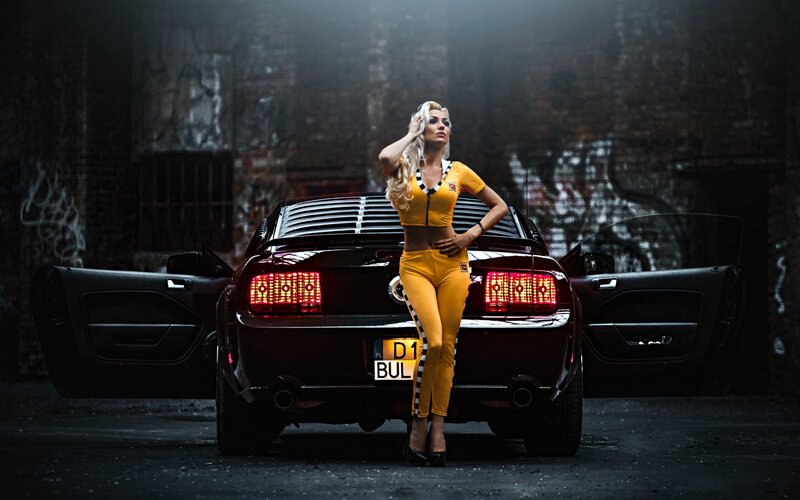 Woman in Yellow Suit — Dramatic, Night, Photograph