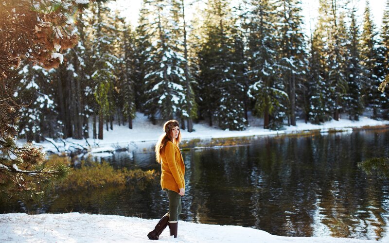 Woman in Yellow Sweater — Serene, Winter, Photograph