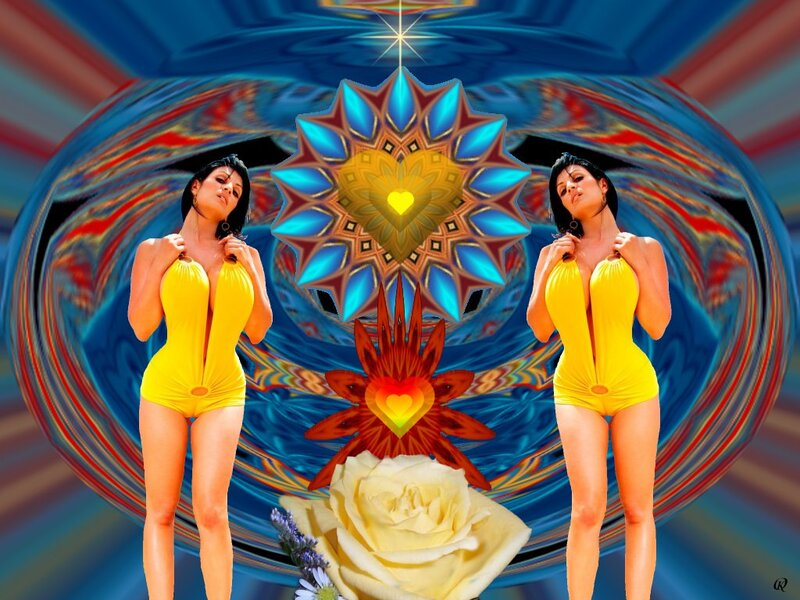 Woman in Yellow Swimsuit — Blue