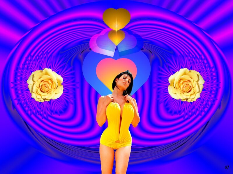 Woman in Yellow Swimsuit — Blue, Vibrant, Digital Art