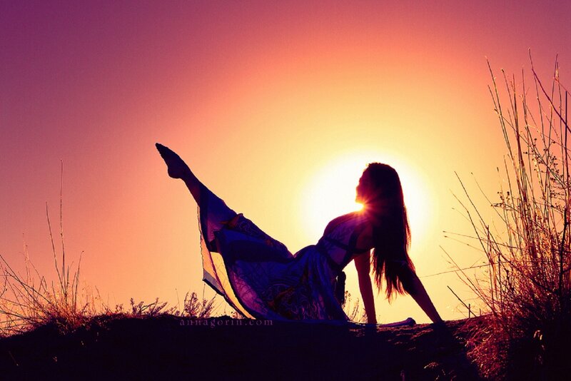 Woman in Yoga Pose — Purple, Dramatic