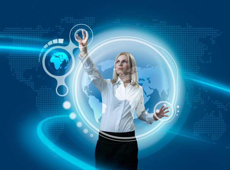 woman interacting with digital interface