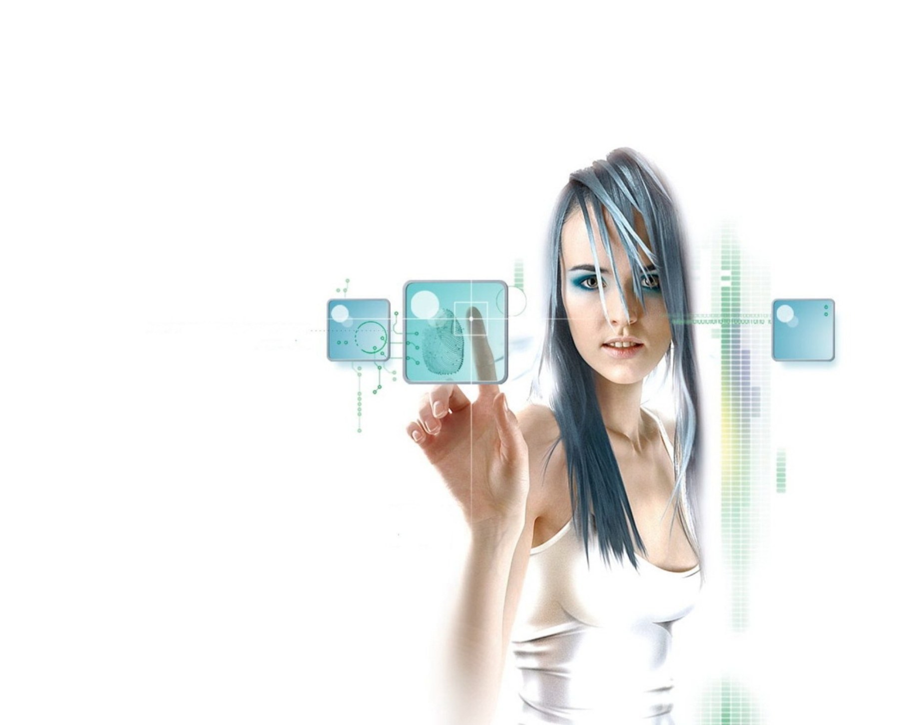 woman interacting with digital interface