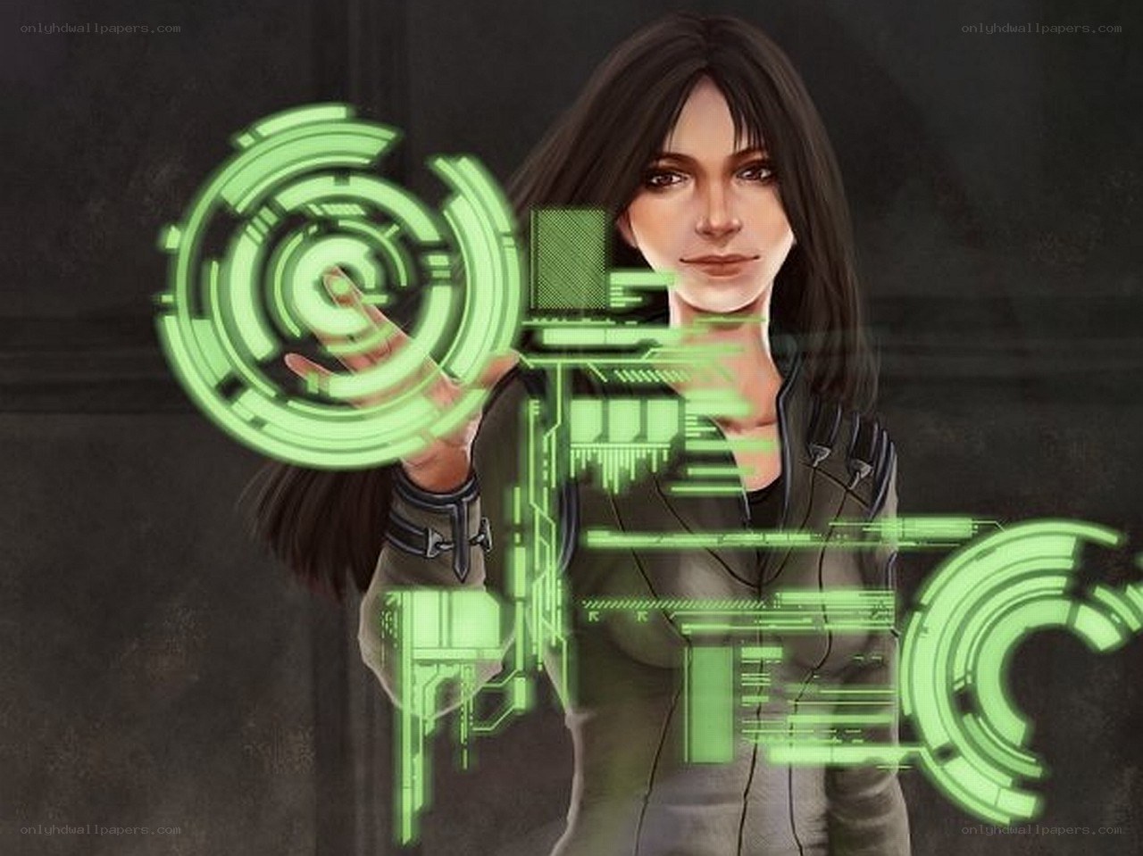 woman interacting with holographic interface