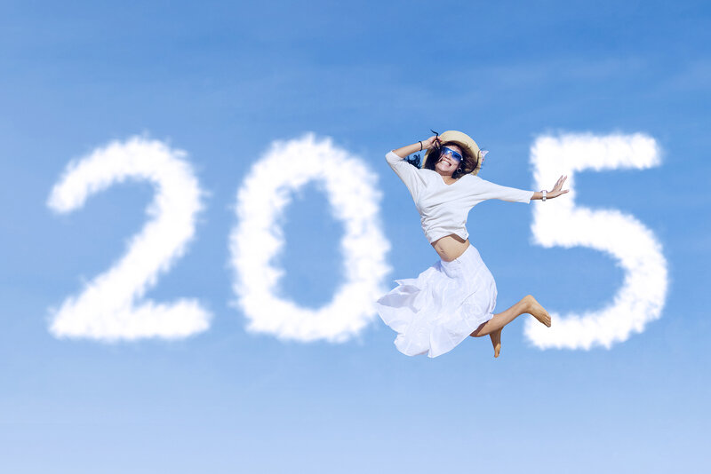 Woman Jumping in Air — Blue, Joyful