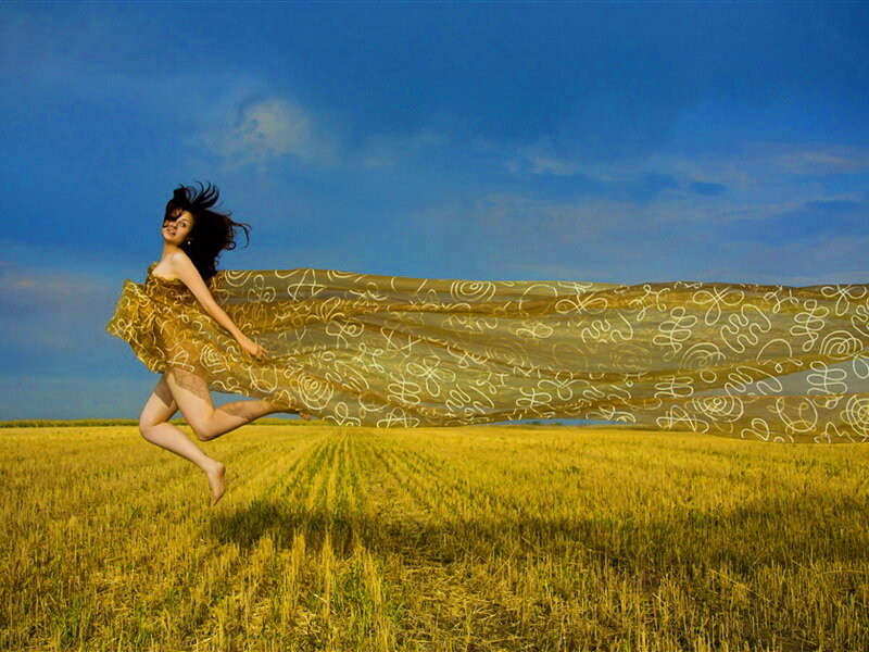 Woman Jumping in Field — Blue, Dynamic