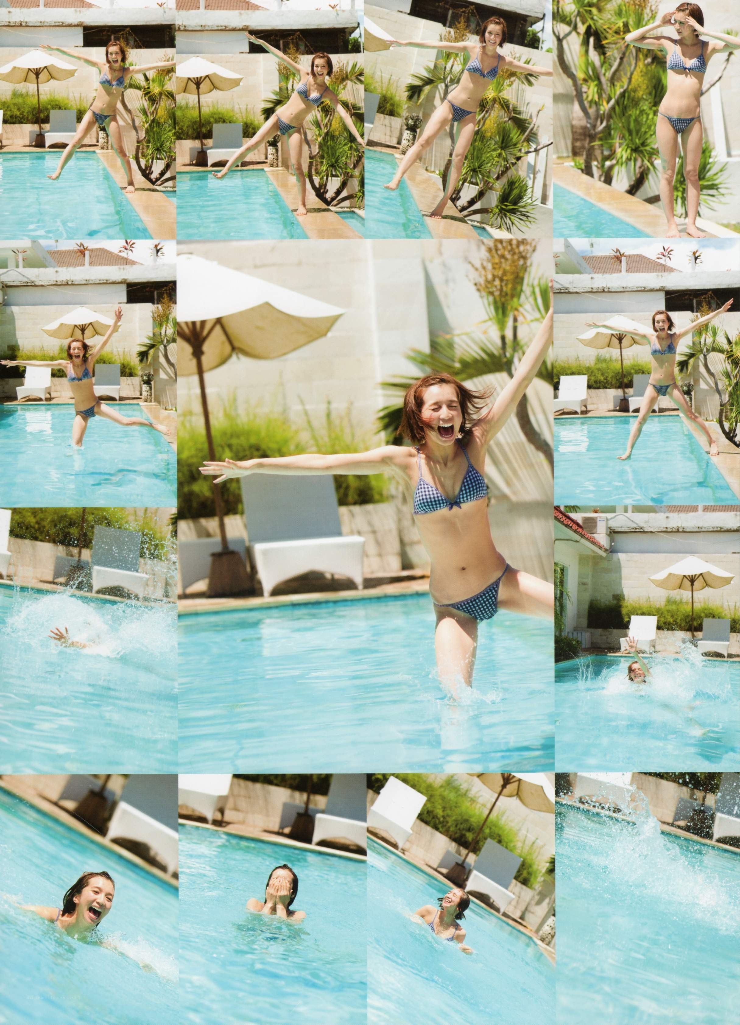 Woman jumping into pool