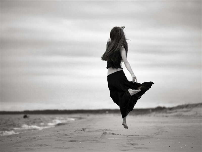 Woman Jumping on Beach — Black