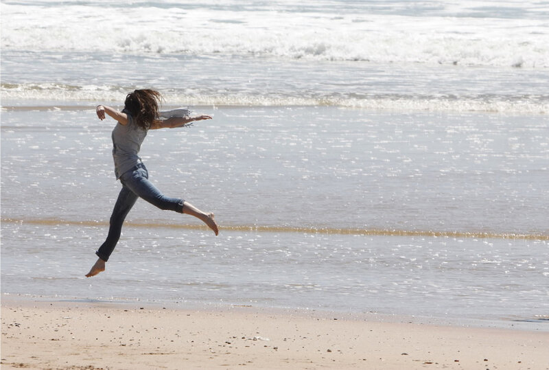 Woman Jumping on Beach — Blue