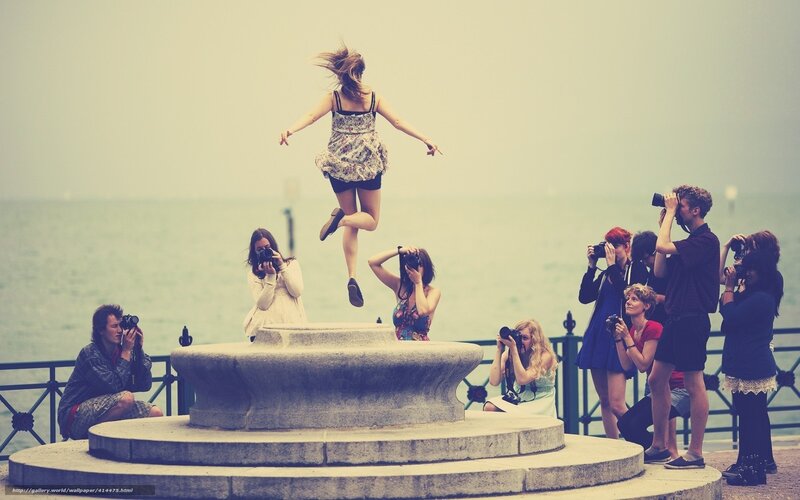 Woman Jumping on Fountain
