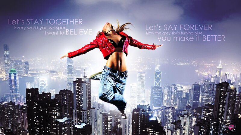 Woman Jumping over City — Purple