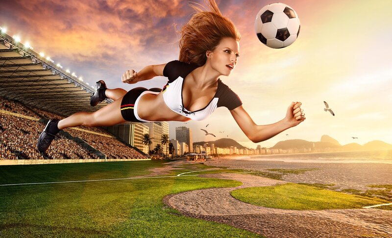 Woman Kicking Soccer Ball — Green, Dramatic