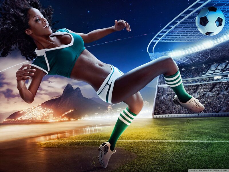 Woman Kicking Soccer Ball — Green