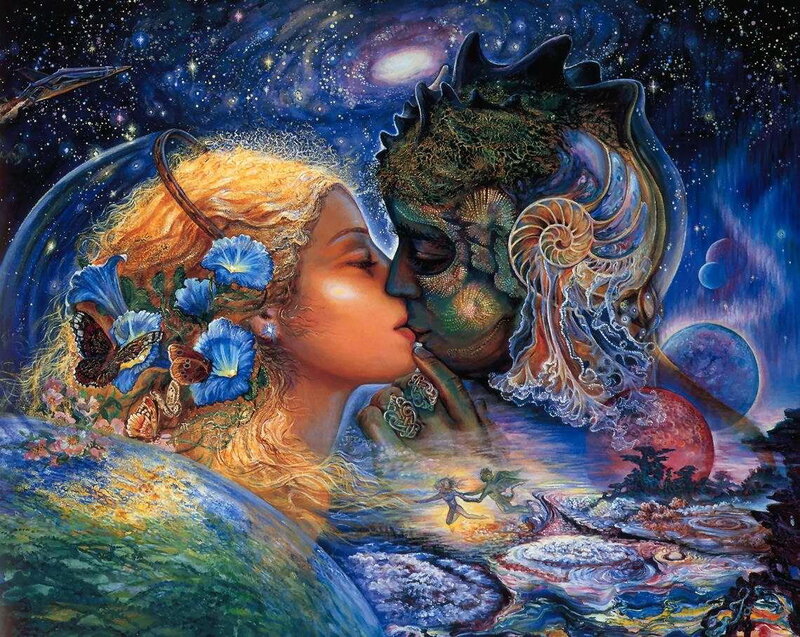Woman Kissing Alien — Blue, Dreamy, Night