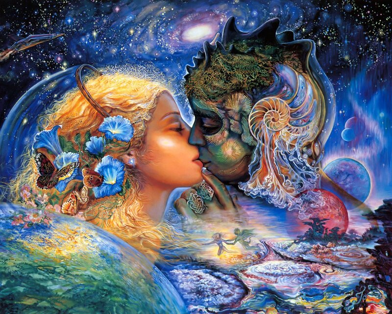 Woman Kissing Alien — Blue