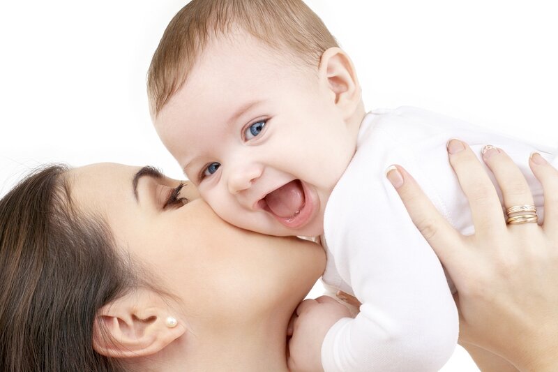 Woman Kissing Baby — White, Affectionate, Photograph, Hand