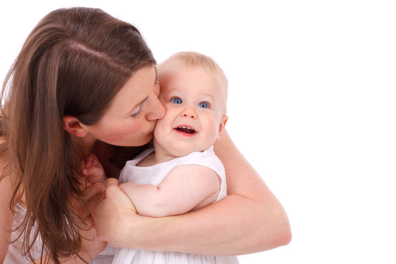 Woman Kissing Baby — White, Affectionate, Photograph, White Background