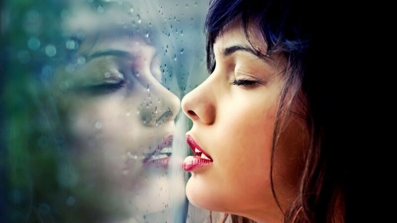 Woman Kissing Glass — Blue, Dramatic