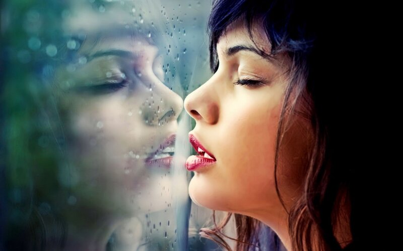 Woman Kissing Glass
