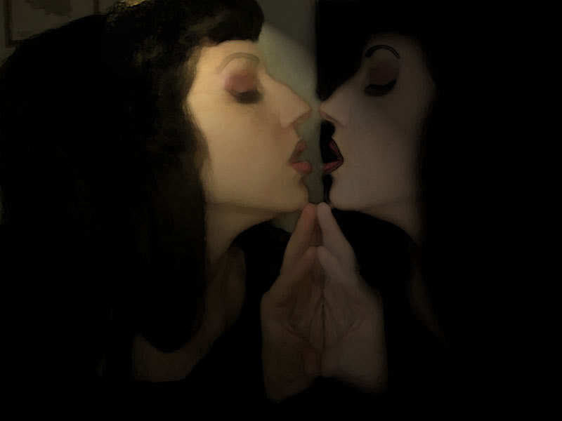 Woman Kissing Mirror