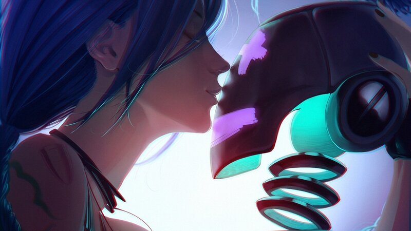 Woman Kissing Robot — Purple, Intimate