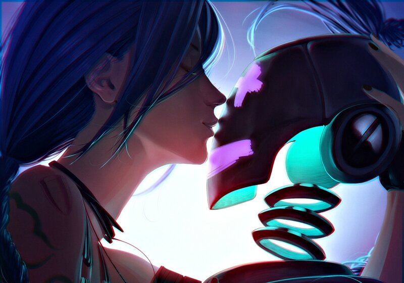 Woman Kissing Robot — Purple