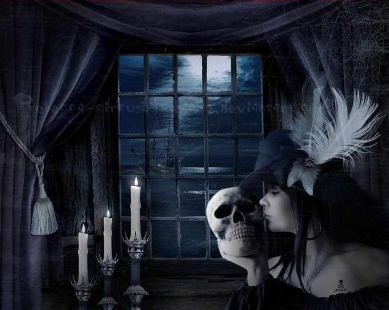 Woman Kissing Skull — Black, Gothic