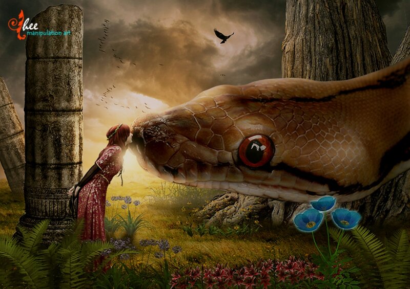 Woman Kissing Snake