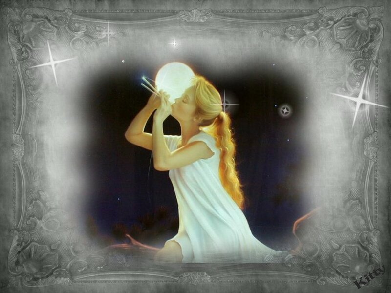 woman kissing the moon