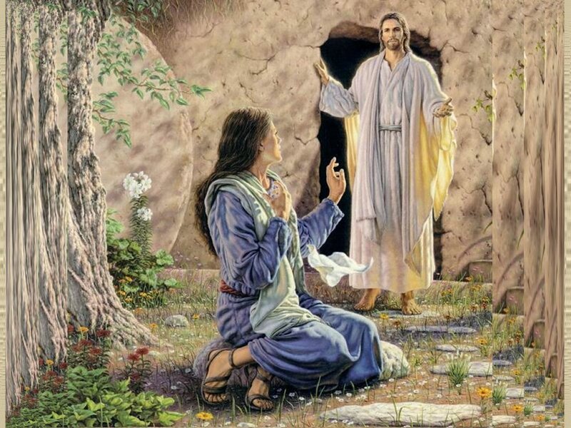 Woman Kneeling Before Jesus — Blue