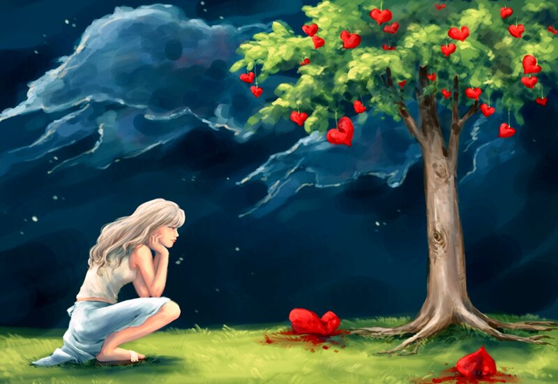Woman Kneeling by Tree