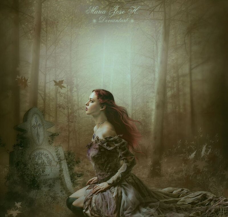 Woman Kneeling in Forest