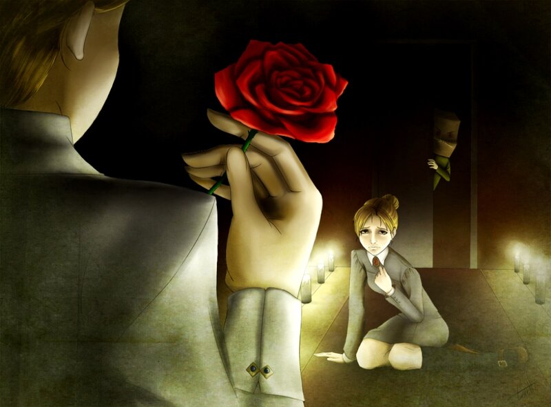 Woman Kneeling on Floor — Red, Dramatic